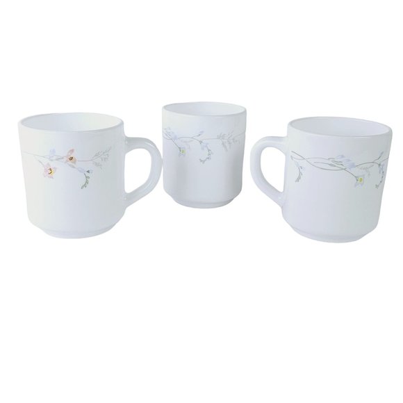 Arcopal Other - Vtg Arcopal France Odessa Floral Milk Glass Coffee Cups Tea Hot Mug, Set of 3